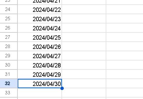 【スプレットシート】月初から月末まで表示されている列のデータを月末以降に翌月になったら非表示にする（MONTH関数とIF関数）