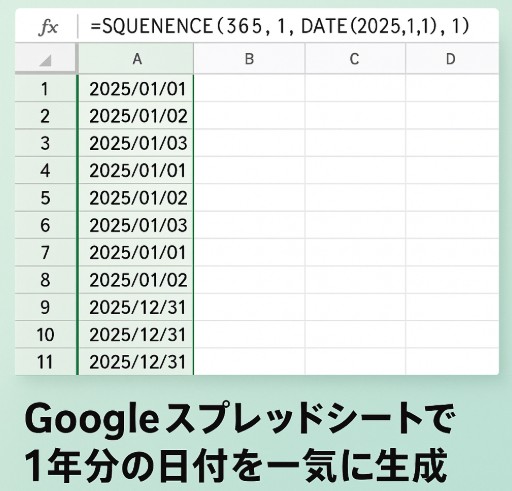 【スプレッドシート活用】1年分の日付を一気に自動生成する方法