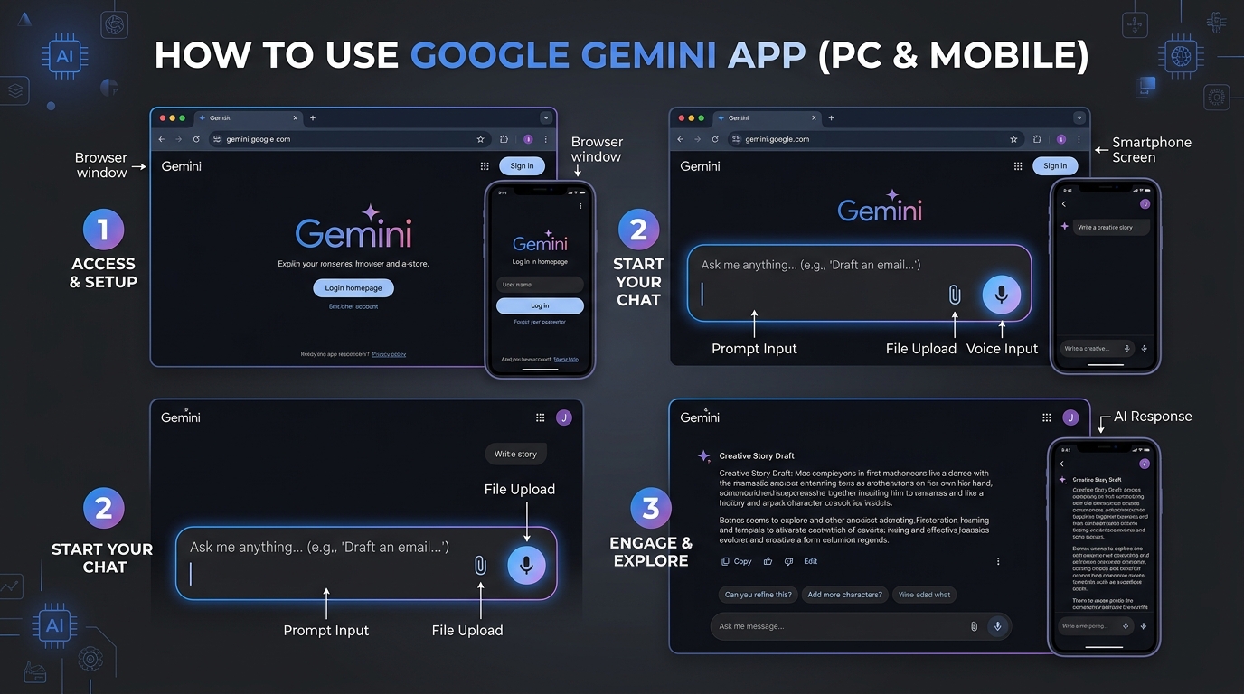 Google Geminiアプリの使いかたと画面イメージ