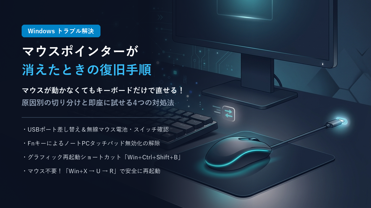 Windowsでマウスポインターが消えたときの対処法！キーボード操作で復旧する手順と原因別の解決ガイド