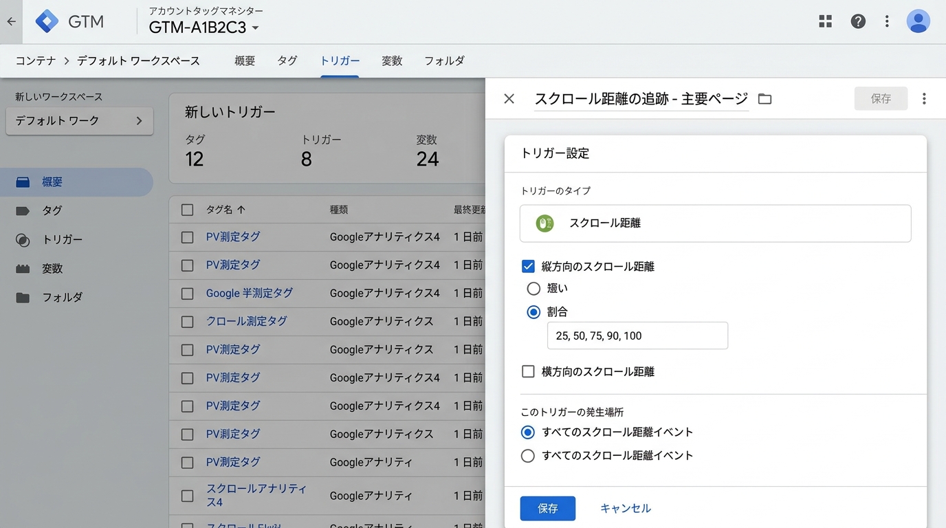 WEBページのスクロール距離の計測／Googleタグマネージャー