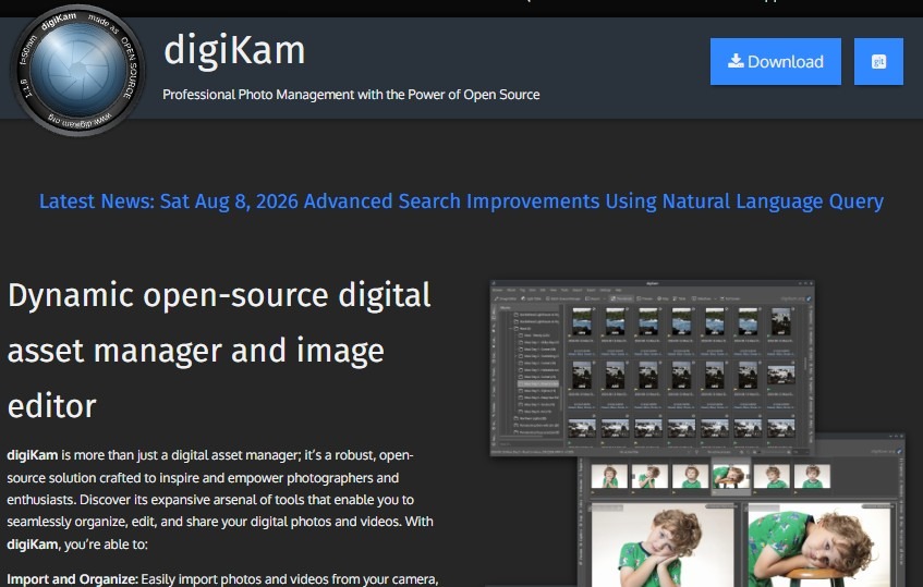 digiKam公式サイトのダウンロード画面
