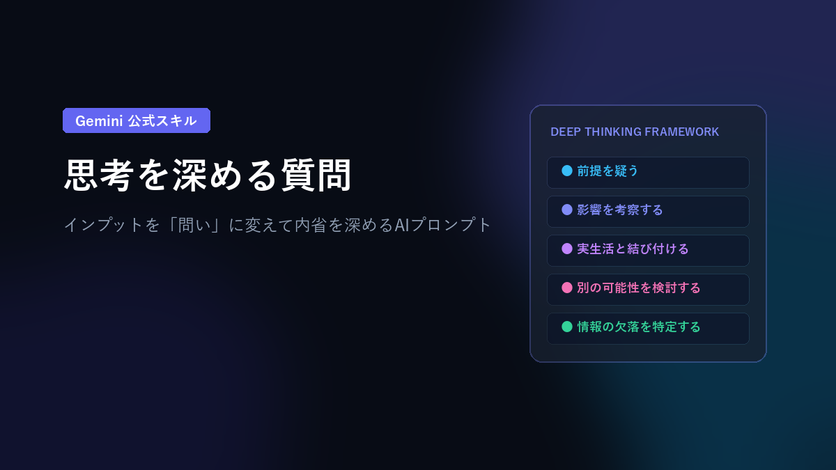 Geminiの「思考を深める質問」スキルとは？読解や内省を促す公式プロンプトの仕組みと活用法