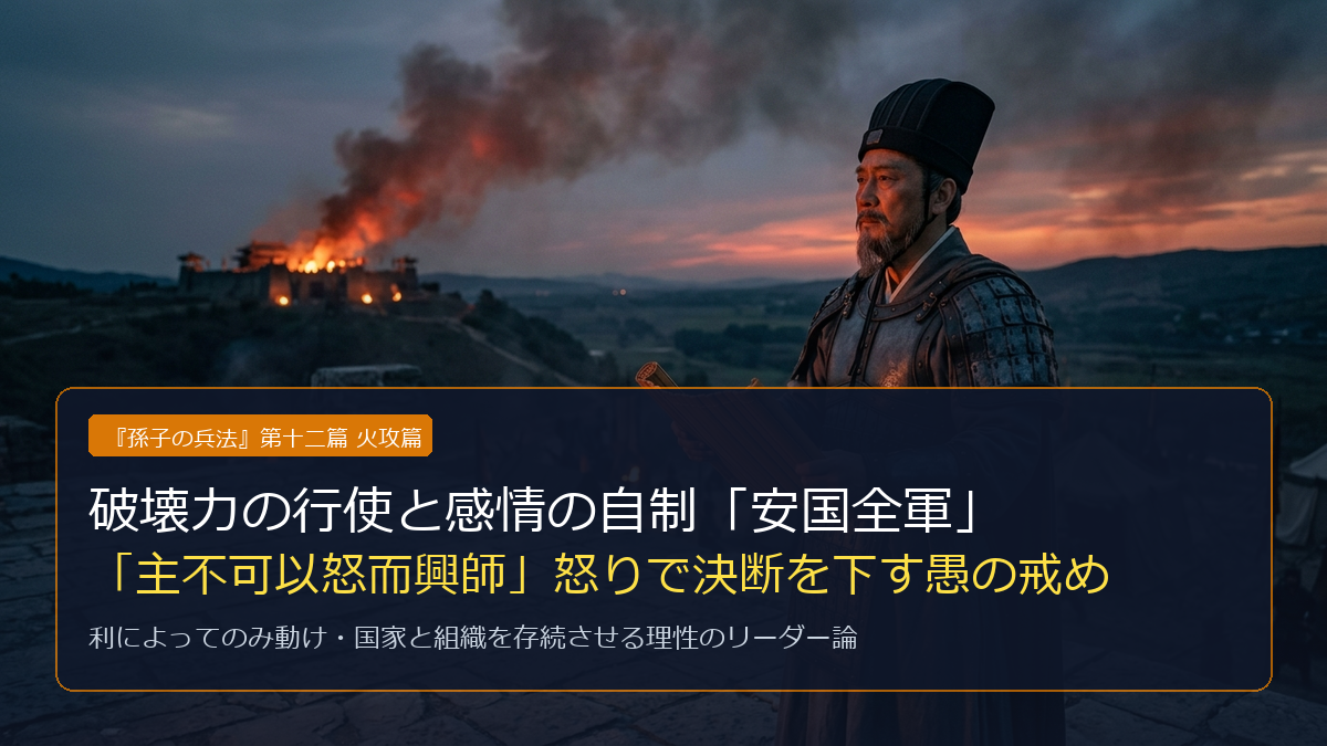 『孫子』火攻篇とは？破壊力の行使と感情の自制を説く「安国全軍」のリーダー論を解説