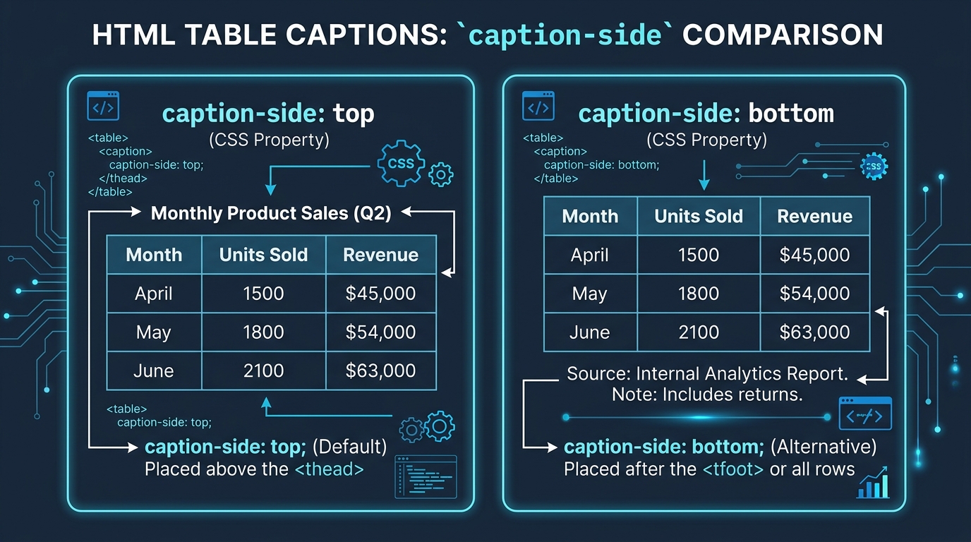 caption-sideのtop指定とbottom指定の表示比較図